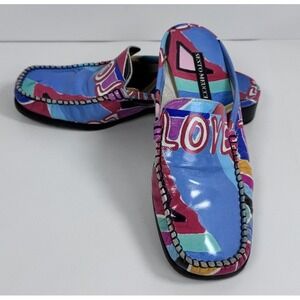 Vintage Sesto Meucci 6 Leather Loafers LOVE Print Art Hippie Boho Wacky Fun